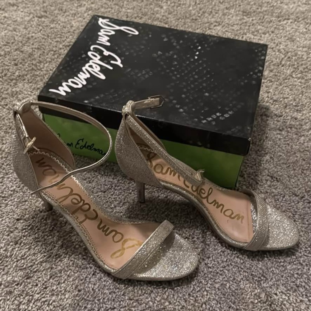 Sam Edelman Silver Sparkly Heels Ankle Strap